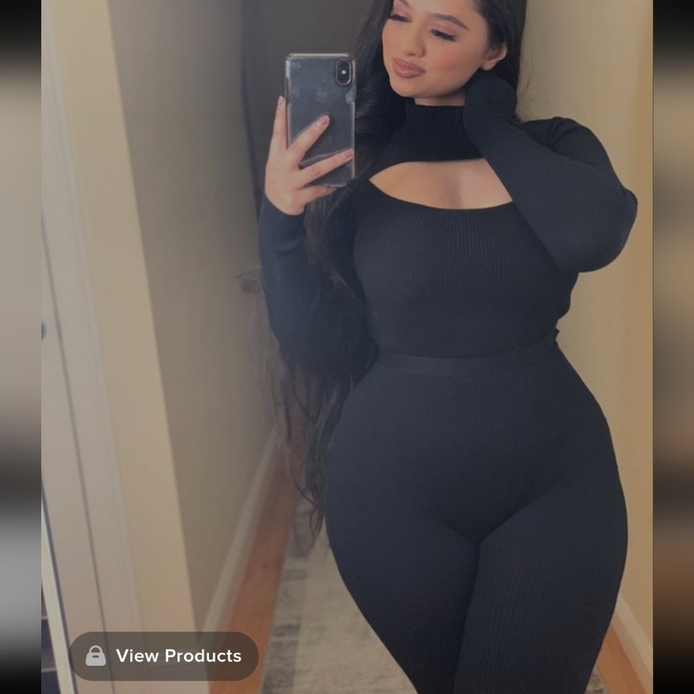 FASHION NOVA NWT BLACK TOP SECRET RIBBED KNIT JUMPSUIT SIZE 3X STRETCH - Picture 1 of 8